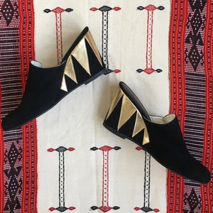Vintage 70&#39;s Wedge Suede and Leather Mules / 70s Leather Heels / Wedged Leather Shoes