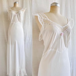 Vintage 40s Embroidered Bias Cut Lace Slip Night Dress