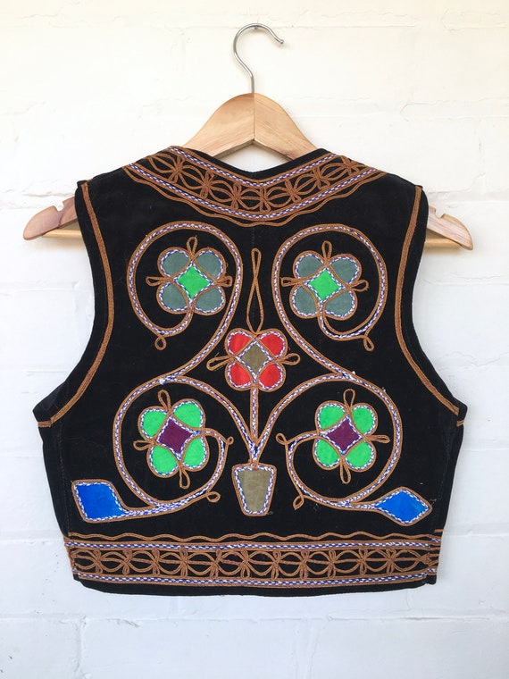 Vintage 60s 70s Black Velvet Embroidered Afghan Ve