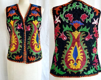 Vintage 70's EmbroideredAfghan Vest / Festival Hippie Woodstock Boho  Indian Waistcoat