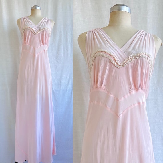 Vintage 40s Bias Cut Rayon And Chiffon Slip Dress… - image 1