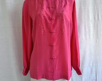 Vintage Embroidered Silk Cutwork Lace Blouse Shirt