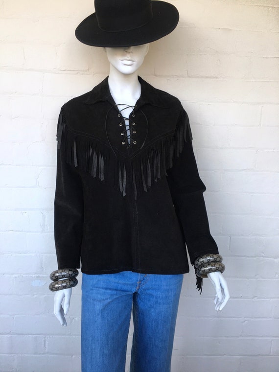 Vintage 70s fringe suede western hippie boho shirt