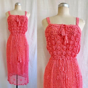 Vintage 70s Boho Crochet Cotton Hippie Bohemian Dress