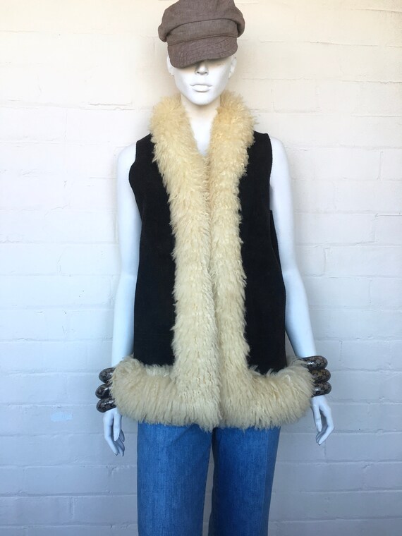 Vintage 70s Penny Lane Afghan Suede Sheepskin Vest