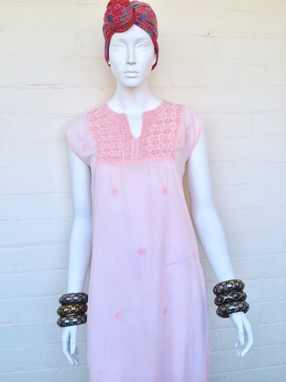 Vintage 70's Anokhi Embroidered Indian Dress / Ind