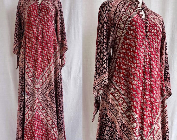 Vintage 70’s Hamdmade India Block Print Cotton Quilted Vest S main image 1
