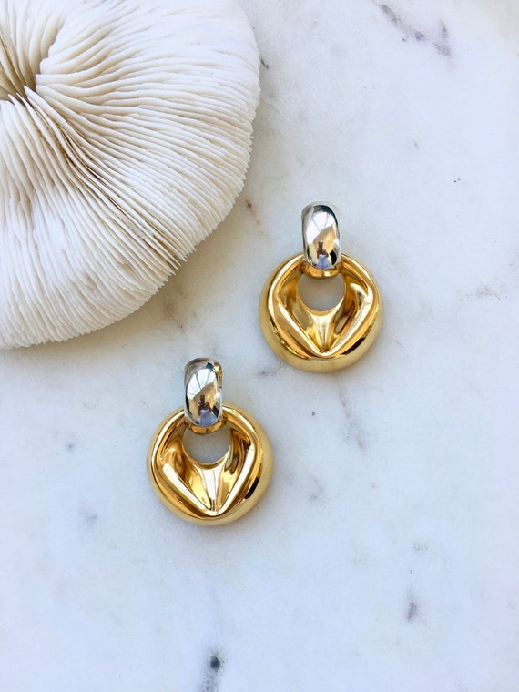 Vintage Gold Statement Hoop Earrings / 80s Door Kn