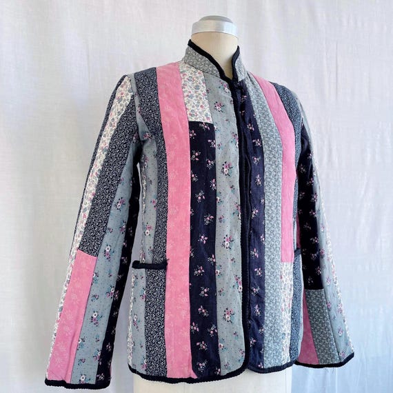Vintage 70's Cotton Quilted Patchwork Prairie Floral Jacket