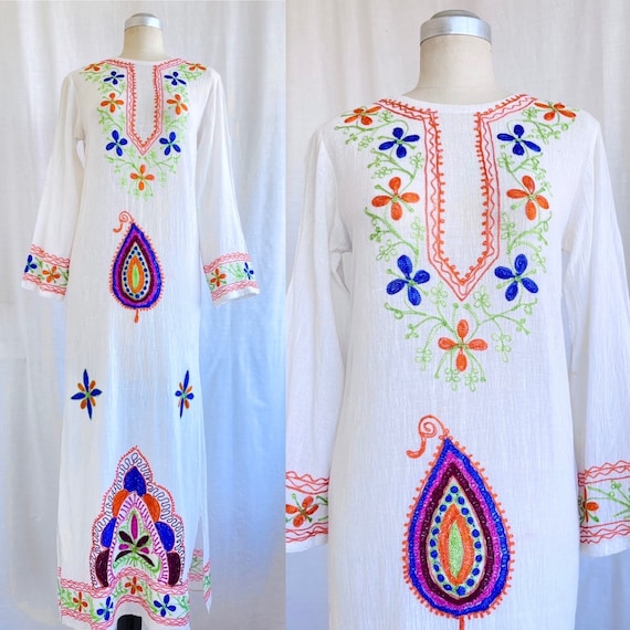 70's Vintage マキシワンピ 70s Embroidered Cotton Maxi Dress
