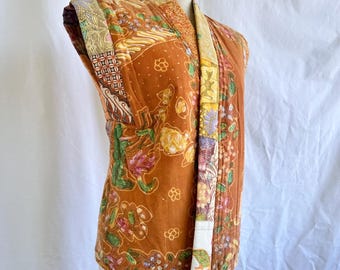 Vintage Quilted Cotton Patchwork Vest / Hippie Boho Festival Waistcoat