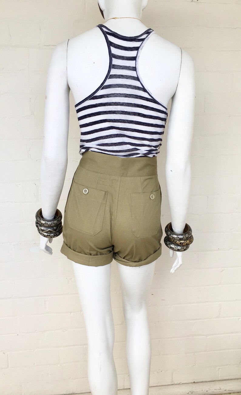 high waisted khaki bermuda shorts