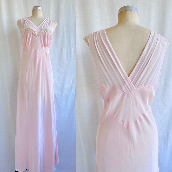 Vintage 40s Bias Cut Rayon And Chiffon Slip Dress… - image 2