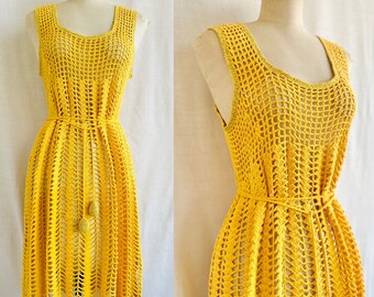 Vintage 60s/70s Boho Cotton Crochet Hippie Bohemian Dress