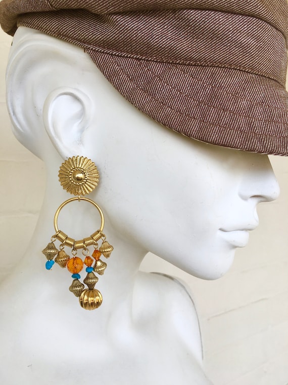 Vintage Ornate Dangle Drop Earrings / Boho Tribal