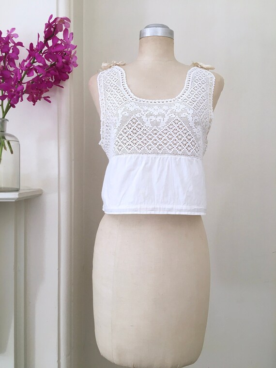Vintage Edwardian Crochet Cotton Top / Antique Whi