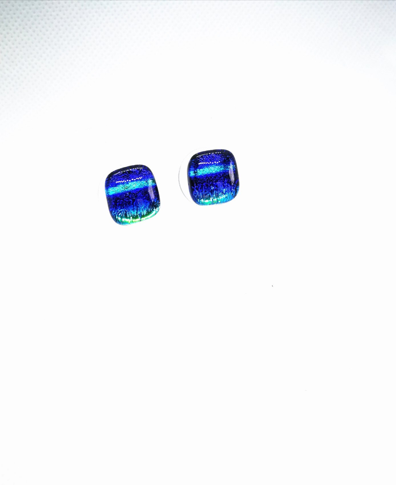 Boucles D'oreilles Clips Vintage Années 80 - Carrées Velours Noir Et Pierre Bleue