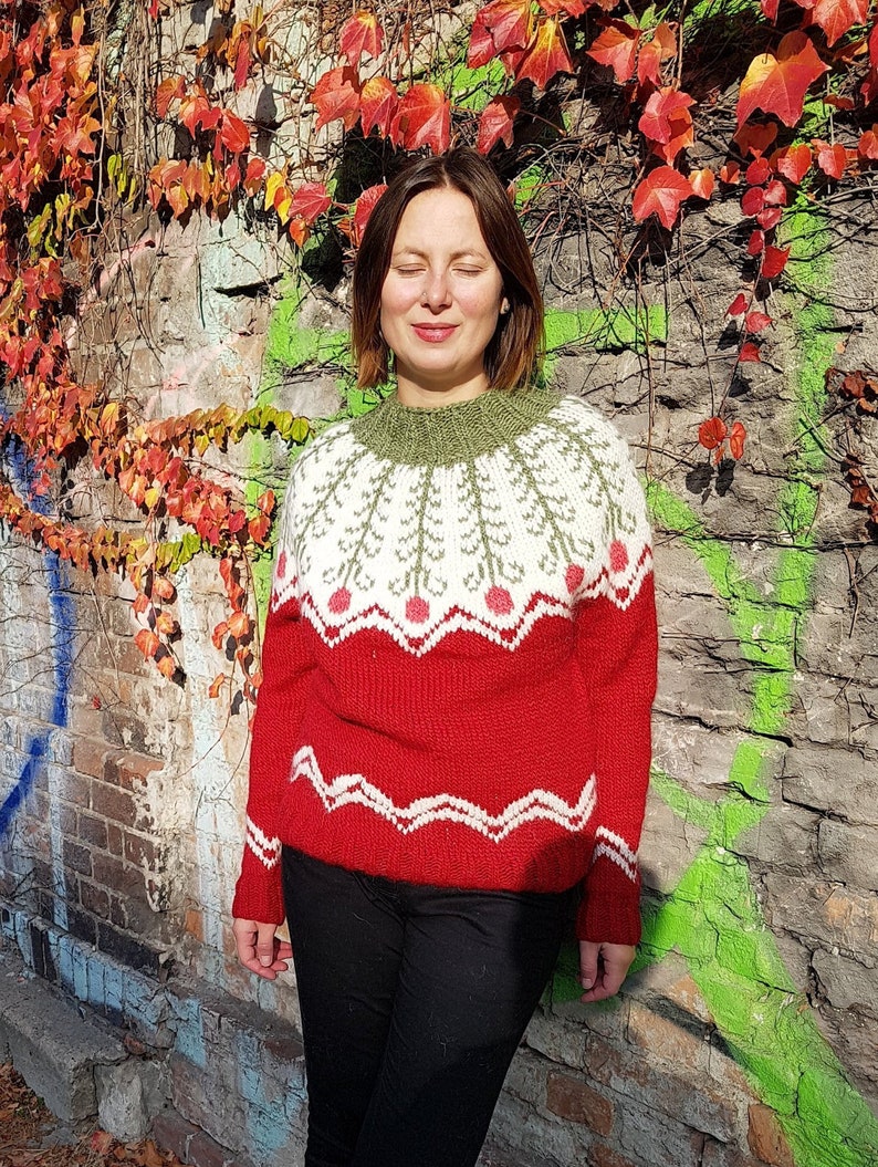 Hand knit Icelandic sweater with loads of flower power Etsy
