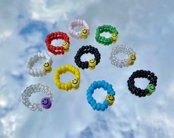 Ringperlen mit Smiley, Farbige Ringe, Perlenring, Sommerringe, Happy Face Ring ~ Neue Designs