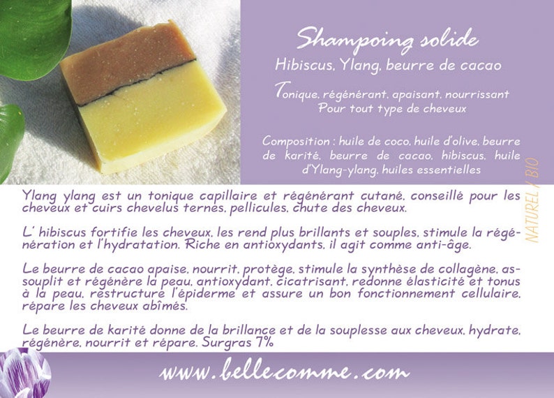 Organic solid shampoo Cocoa butter, Hibiscus, Ylang for normal hair, or oily or dry hair Rebalancing image 3