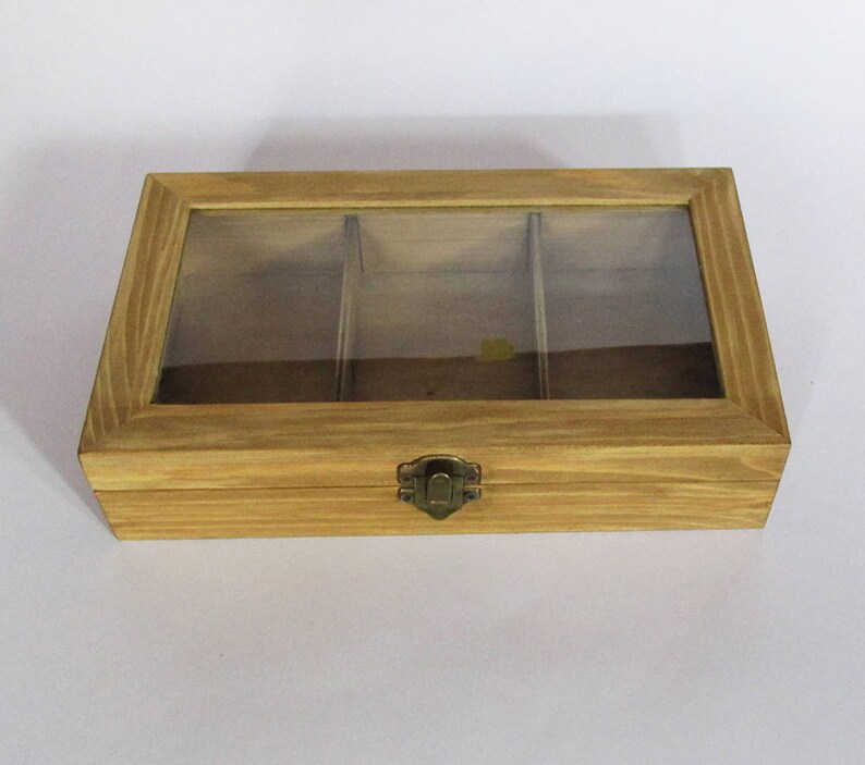 Wooden Tea Box With Glass Display Wooden Box Tea Storage Etsy