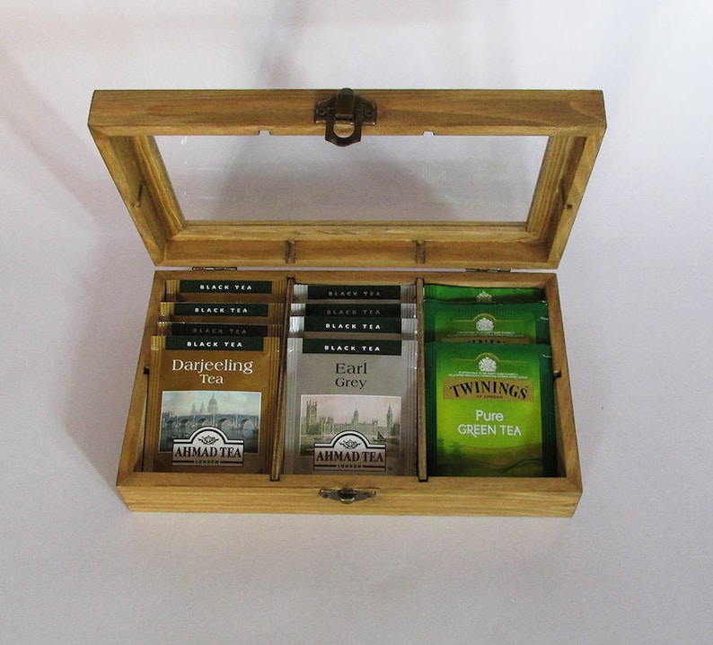 Wooden Tea Box With Glass Display Wooden Box Tea Storage Etsy