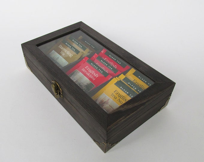 Wooden Tea Box With Glass Display Wooden Box Tea Storage Jewelry Box