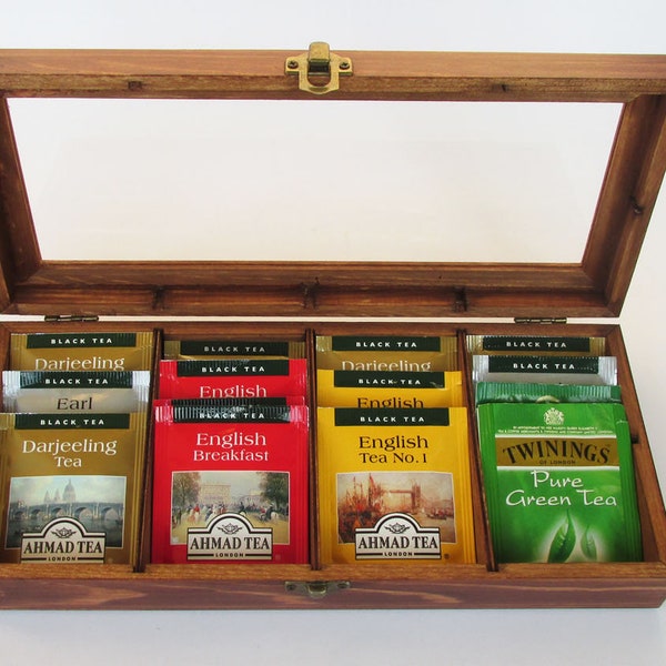 Wooden box Wooden tea box with glass display Jewelry box  storage box walnut color