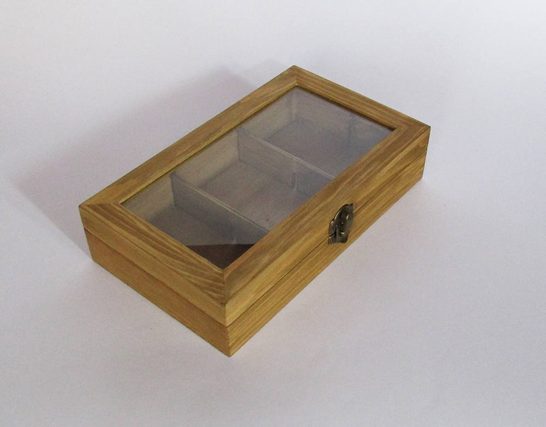 Wooden Tea Box With Glass Display Wooden Box Tea Storage Etsy