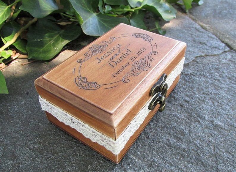 Wedding Ring Box Rustic Ring Box Custom Wood Ring Box Rustic Wedding Box Personalized Box Wedding Ring Holder Custom Ring Box Walnut Color image 3