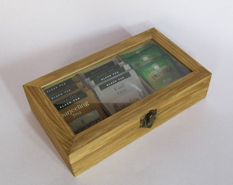 Wooden tea box with glass display Wooden box tea storage  Jewelry box  storage box  jewelry storage light oak color