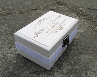 Custom Ring Box for Ceremony Wedding Ring Box Rustic Ring Box Personalized Box Wedding Ring Holder White ring bearer box Gift For The Couple