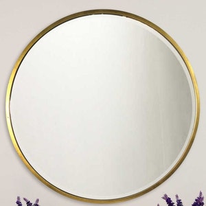 Large Gold Circular Bevelled Wall Mirror 100cm x 100cm 3ft3 x 3ft3 image 2