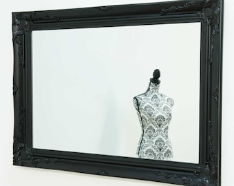 Large Classic Ornate Styled Black Wall Mirror 3ft6 x 2ft6 108cm x 78cm