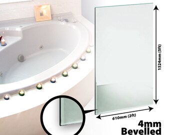 Bevelled Bathroom Mirror Glass Safety Backed 4mm Thick 5ft x 2ft, 152cm x 61cm
