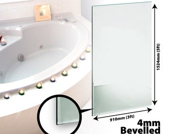Bevelled Bathroom Mirror Glass 4mm Thick 5ft x 3ft, 152cm x 91cm