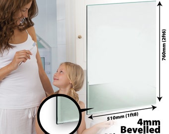 Bevelled Bathroom Mirror Glass 4mm Thick 2ft6 x 1ft8, 76cm x 51cm