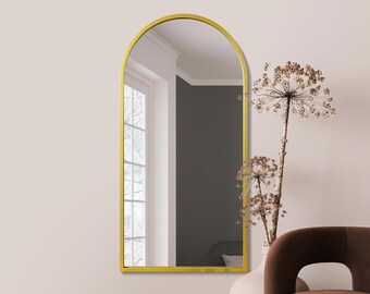 The Arcus - Gold Framed Arched Leaner/Wall Mirror 55" X 27.5" (140CM X 70CM)