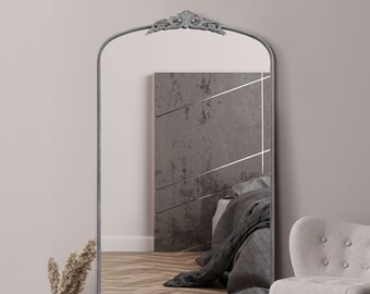 MirrorOutlet The Crown Silver Metal Framed Arched Wall Mirror with Decorative Crown 68" X 38" (174CM X 96CM)