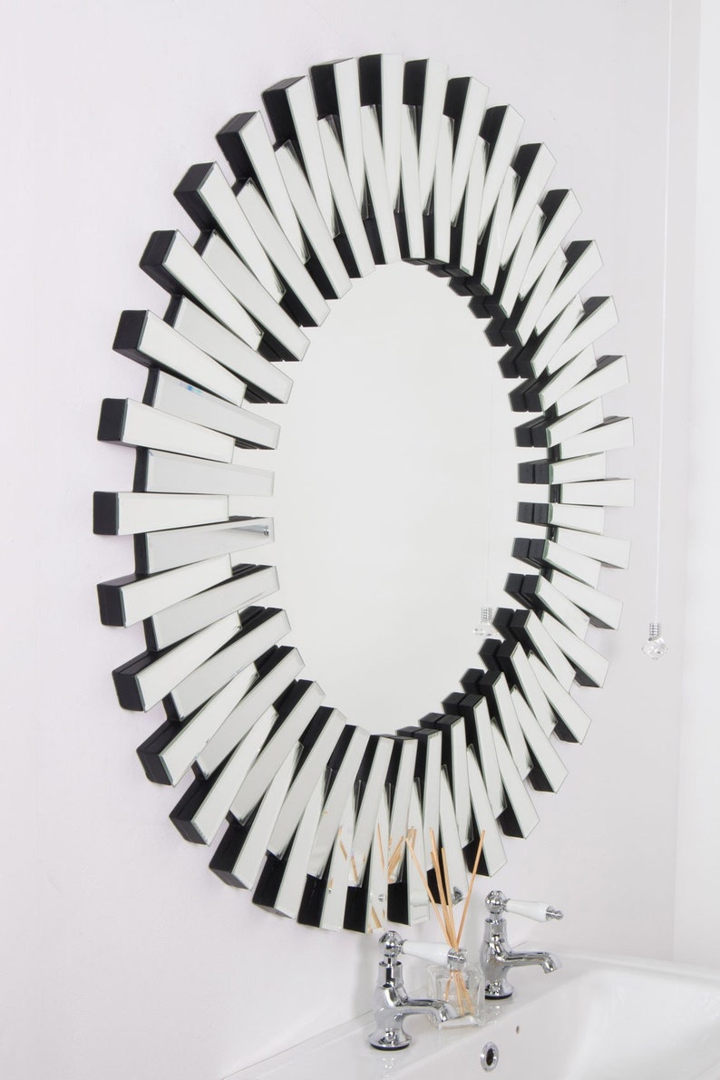 Welwyn All Glass Modern Round Sunburst Bathroom Mirror 91cm X Etsy UK