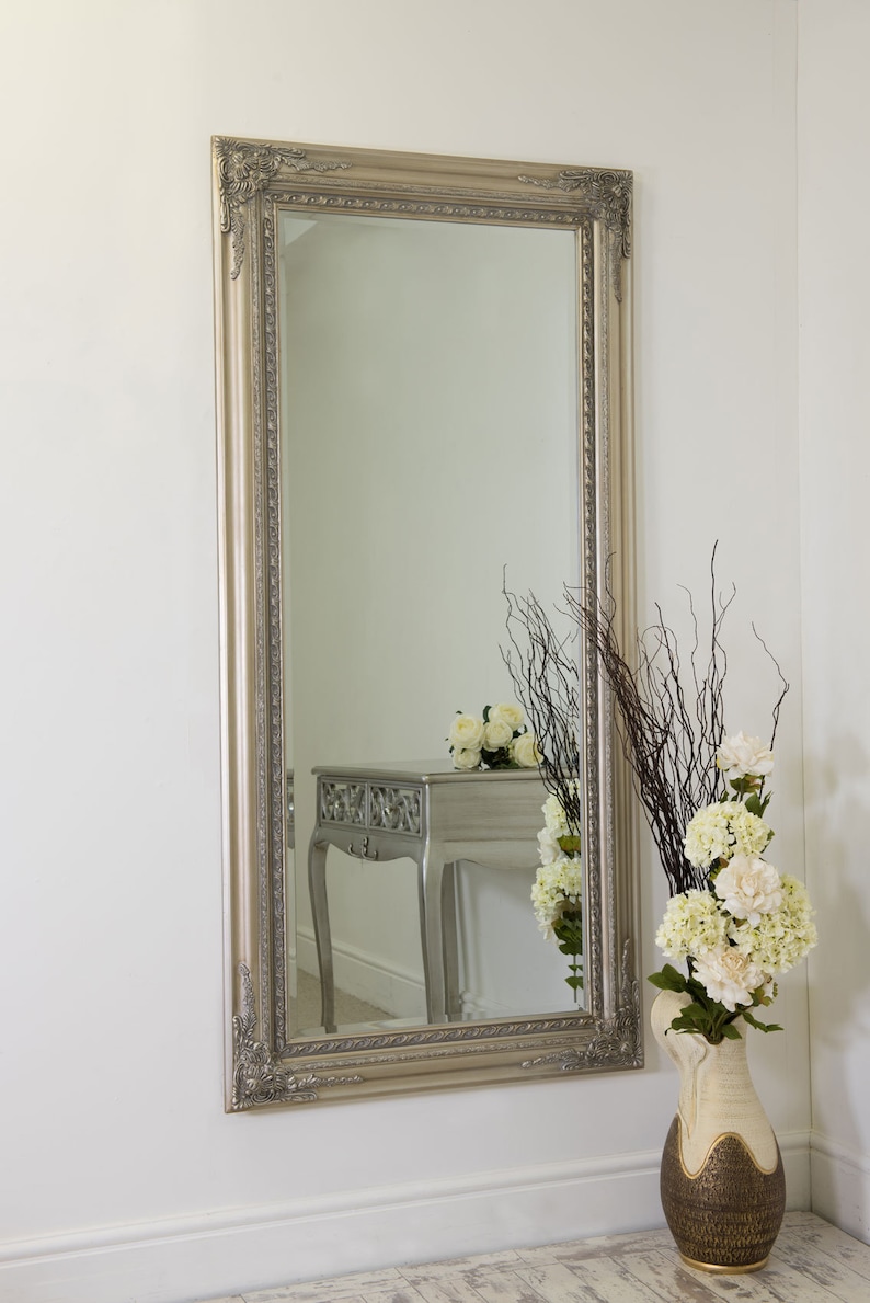 Large Silver Antique Style Wall Mirror Wood 5ft10 X 2ft10 Etsy