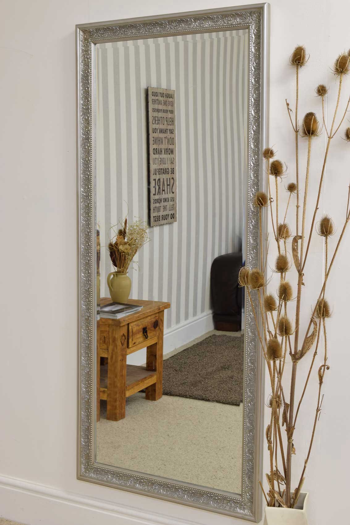 Large Silver Antique Design Full Length Wall Mirror 160 X 73 Etsy UK