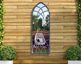 Chelsea Black Metal Arch Shaped Decorative Window Garden Mirror 121cm x 45cm