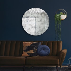 MirrorOutlet The Vetus Round Circular Antiqued Mirror with Polished Edge on Black Backing 39"x39" (100x100CM).