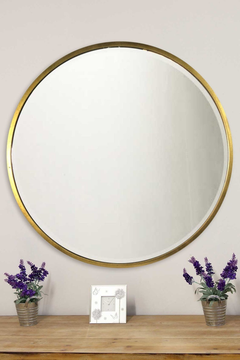 Large Gold Circular Bevelled Wall Mirror 100cm x 100cm 3ft3 x 3ft3 image 2