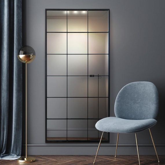The Fenestra - Black Modern Window Leaner / Wall Mirror 69 X 43