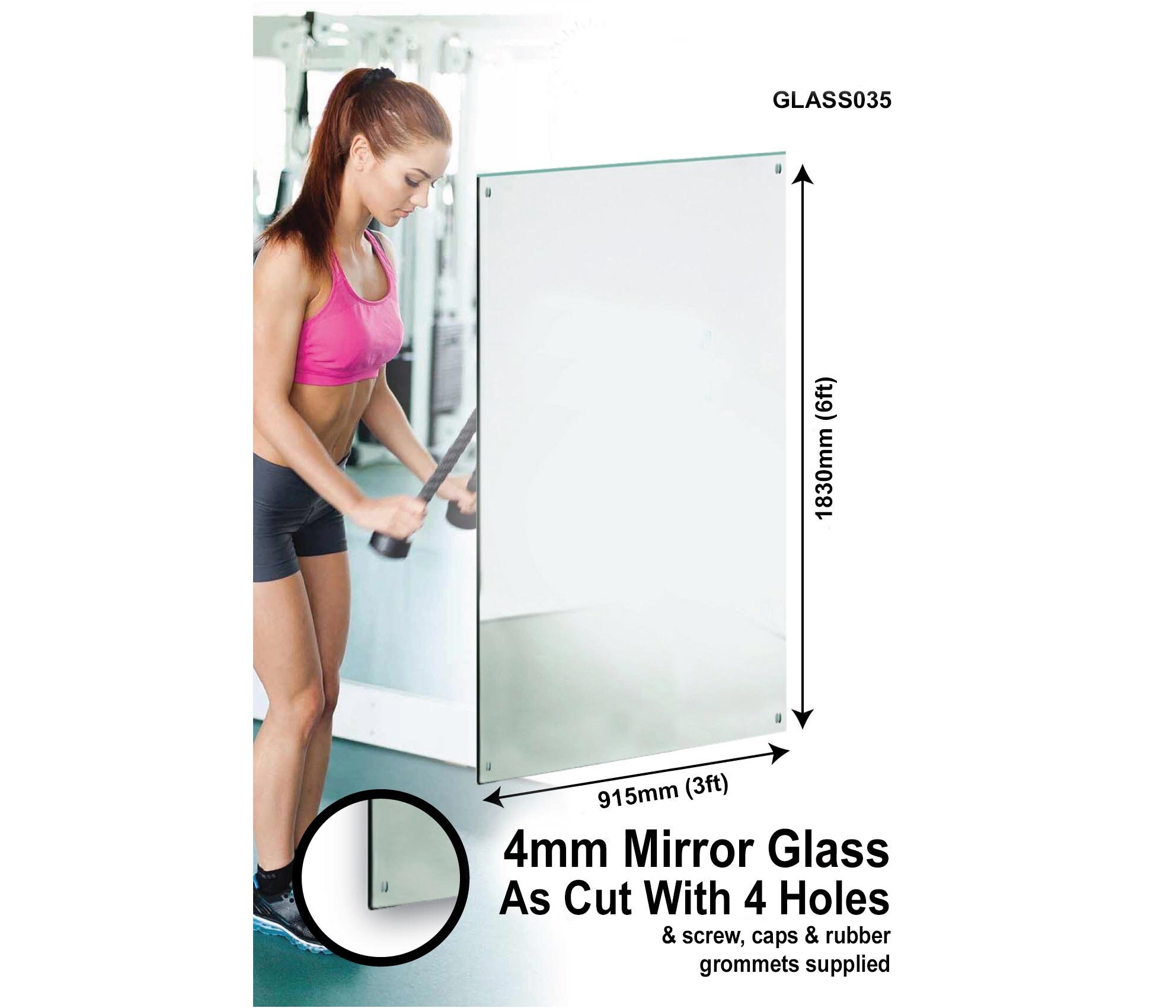 6ft X 3ft 183cm X 91cm Large Mirror Glass With 4 Holes Home Gym