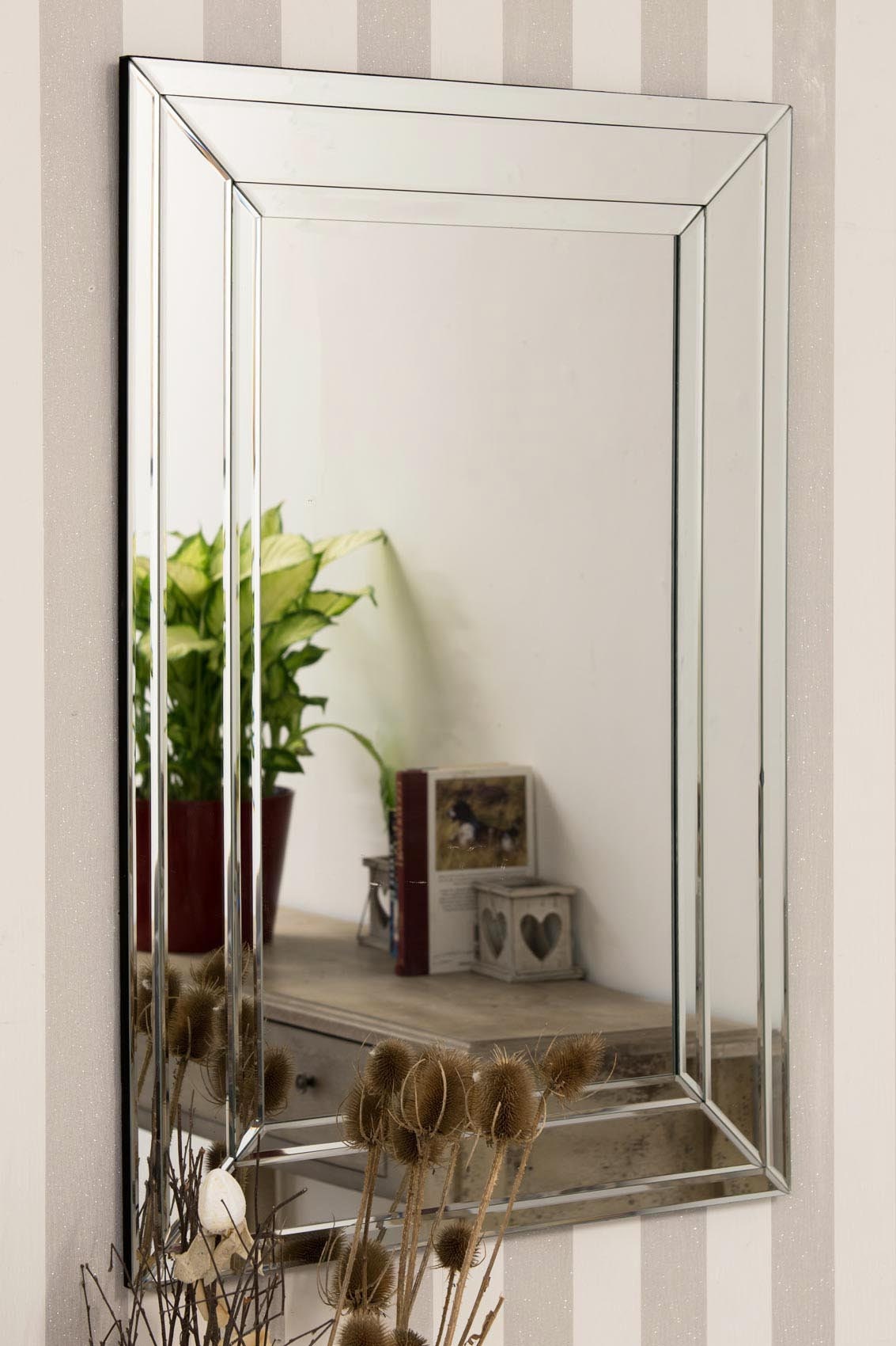 Buy Delphine Wave Design Wall Mirror Silver Chrome Wooden Frame Online in  India 