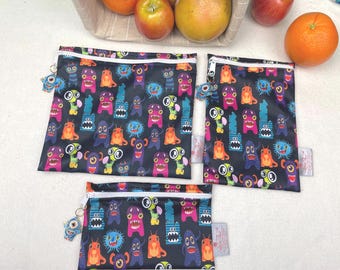 Sandwich bags, shopping bags, snack bags made of waterproof PUL, reusable and washable, good for school, travel, work, outings, daycare