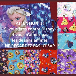 Licensed placemat, Disney, Moana, Elsa, Mulan, in cotton with embroidered message or not, to roll up for lunch box at daycare, school, outdoors